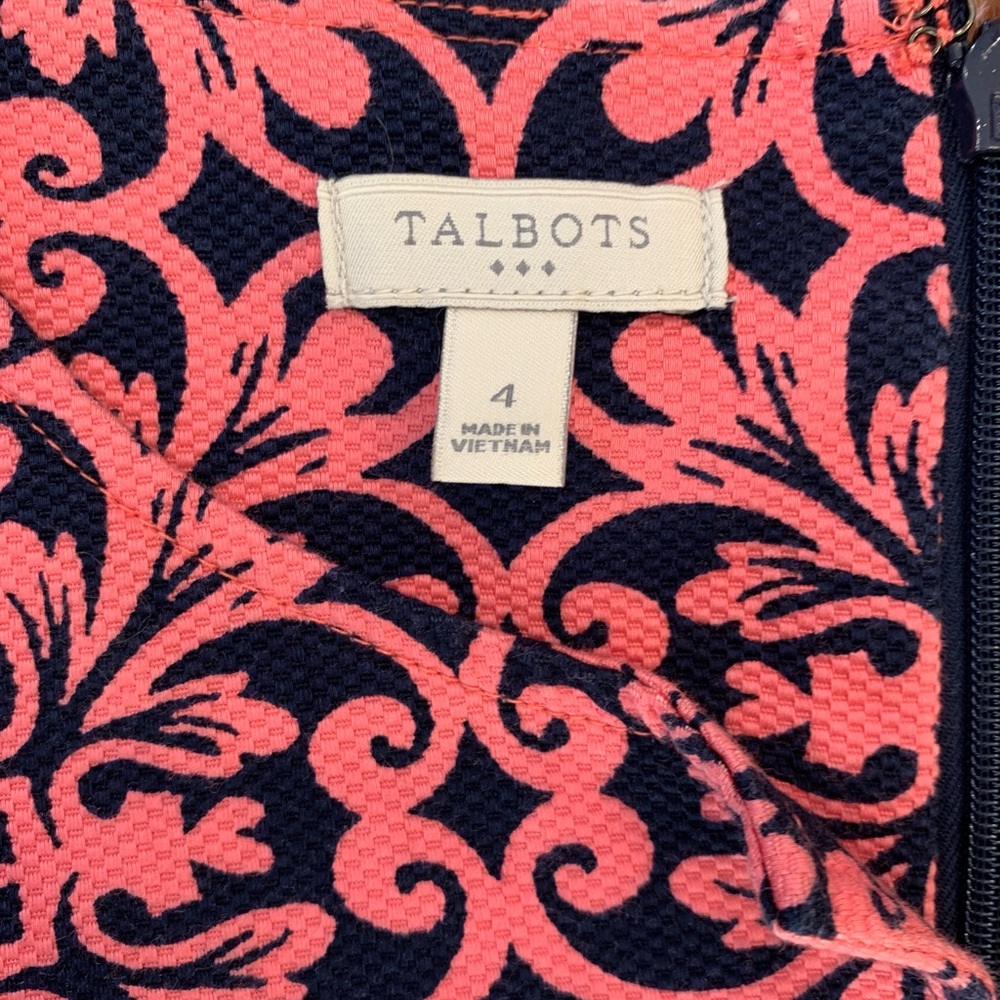 Talbots Textured Sheath Dress Womens 4 Coral/Navy EUC Sleeveless Mini - Picture 7 of 12